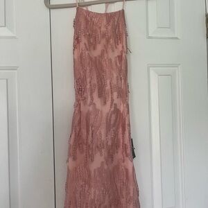 ‘Making Magic Blush Pink Fringe Lace-Up Mini Dress’